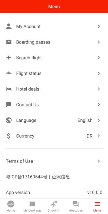Customer Care melalui aplikasi Air Asia di pilihan menu